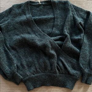 Free People Dark Green V-Neck Sweater